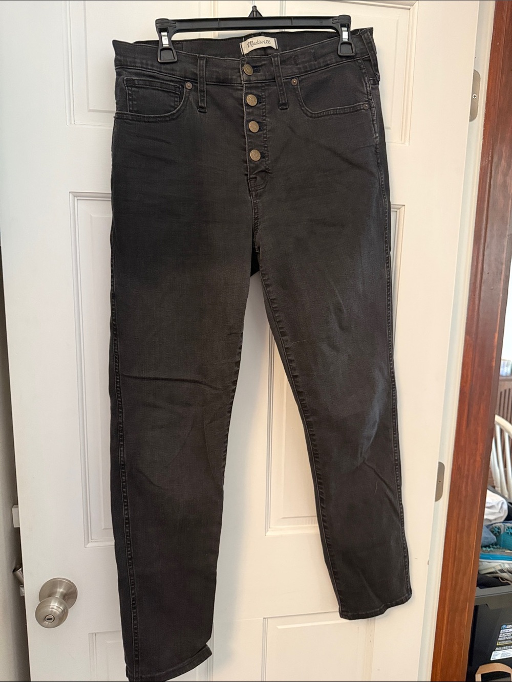 Madewell High-Rise Button-Fly Slim Straight in Black Wash
